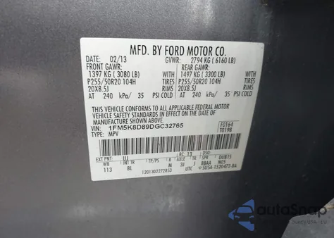 2013 Ford Explorer Xlt z USA, uszkodzony, nr VIN 1FM5K8D89DGC32765